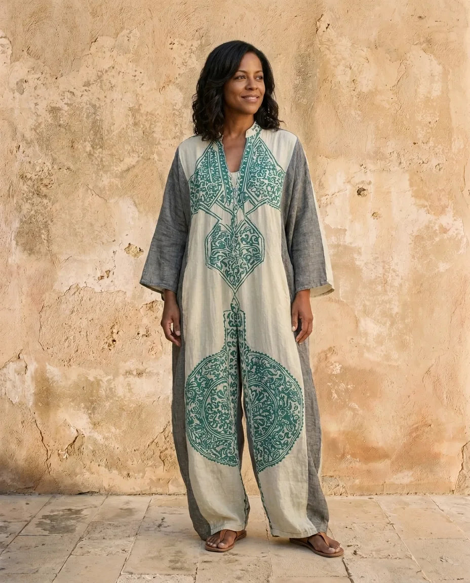 Amelia | Vintage Print Relaxed Two-Piece Set — Blue