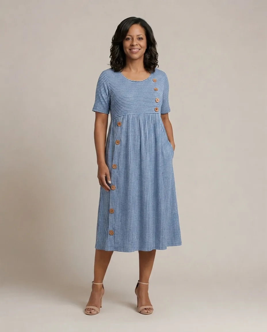 Brienne | Striped Midi Dress — Blue