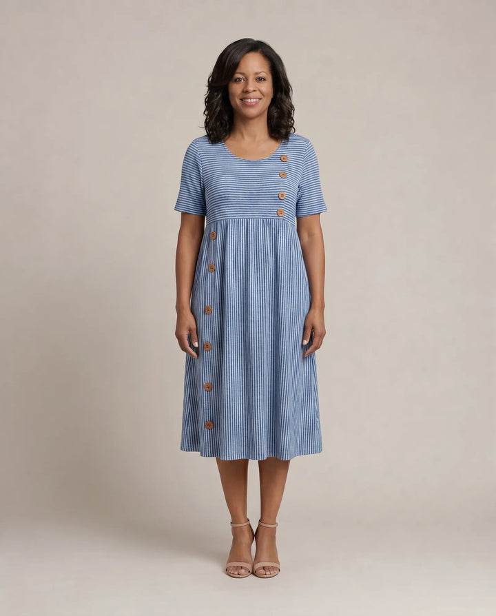 Brienne | Striped Midi Dress — Blue