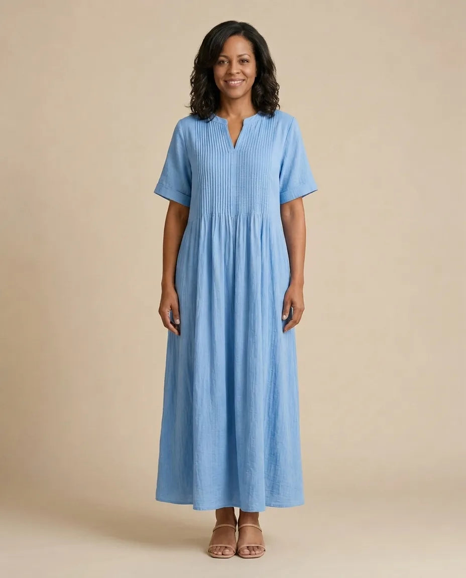 Nathalia | Pleated Dress — Blue