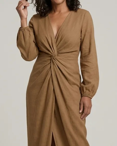 Embrace timeless style and breathable all-day comfort with the Genevieve maxi dress. — Brown