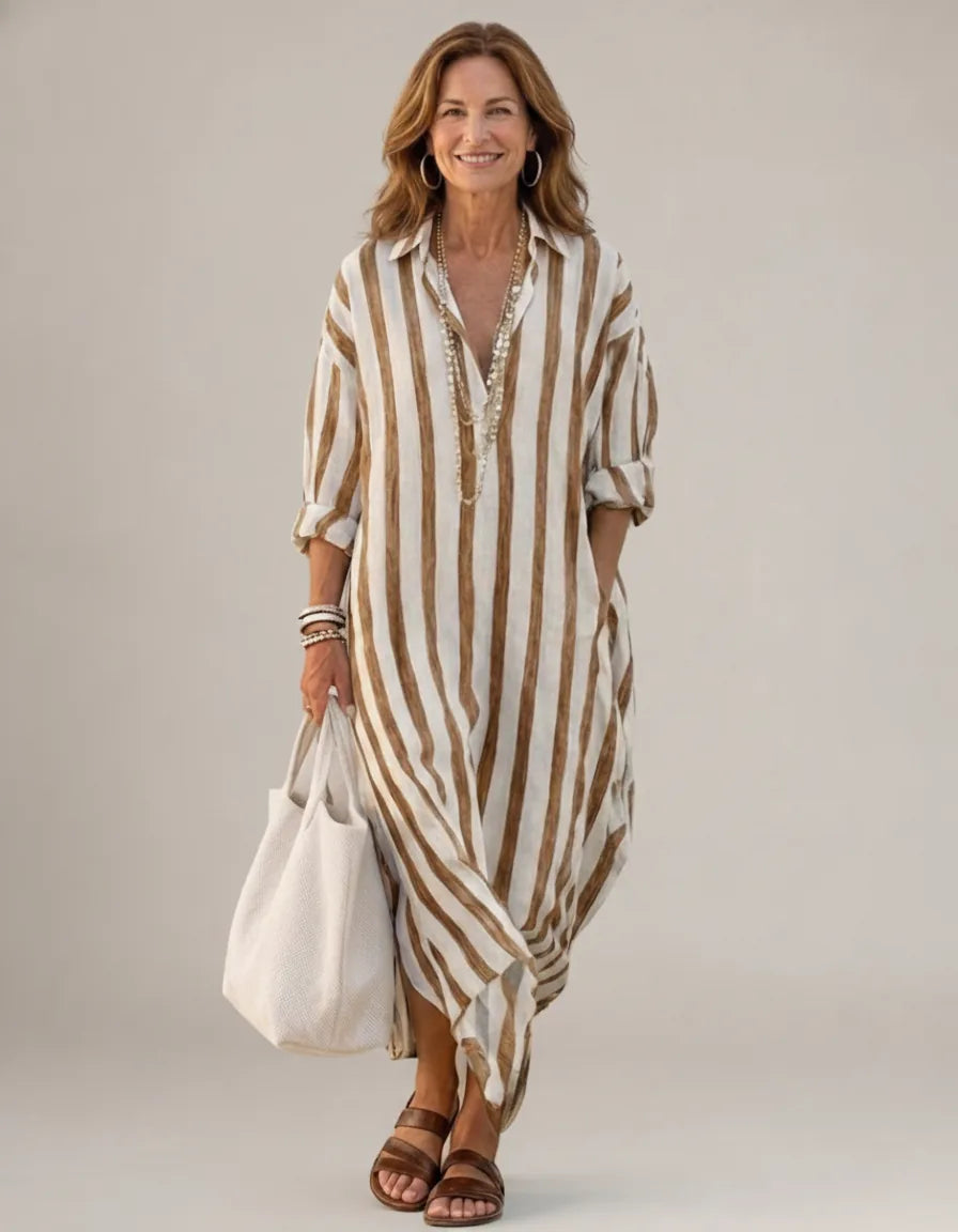 Naomi | Striped Dress — Brown