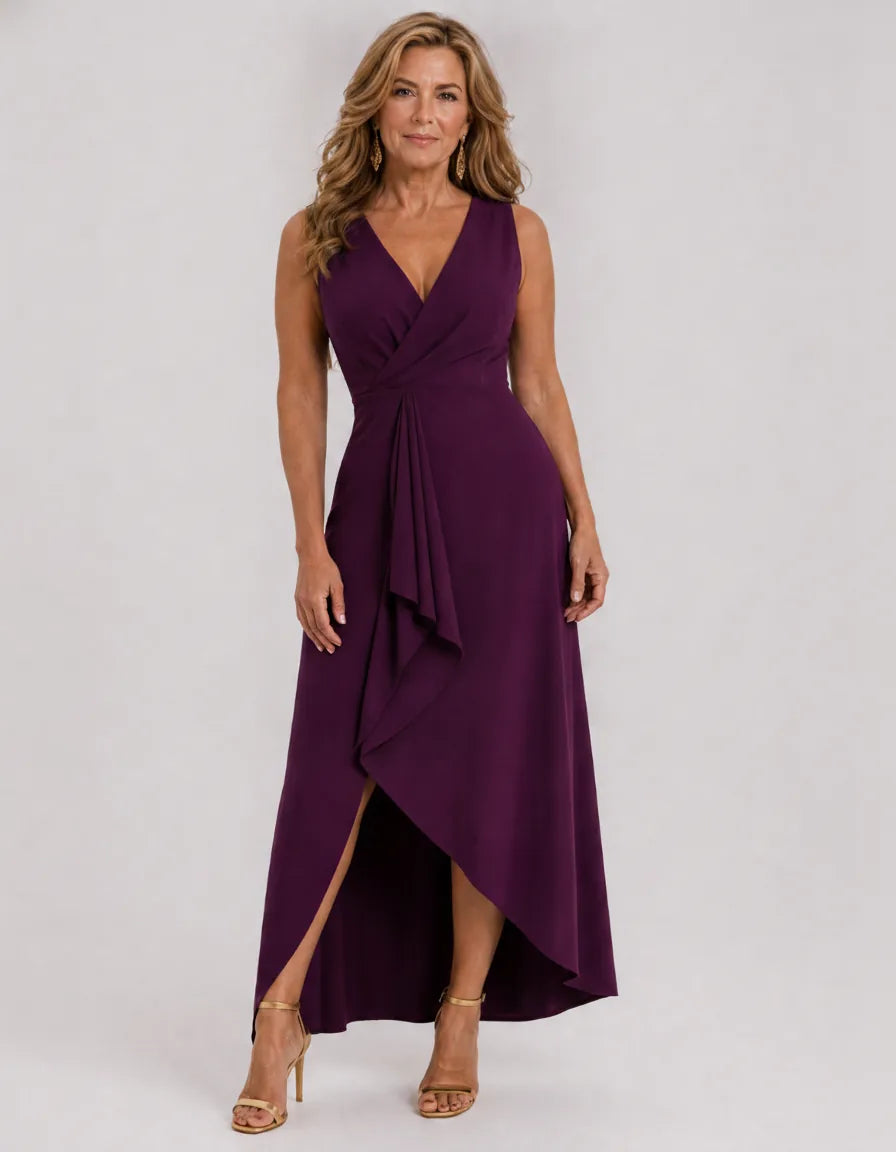 Okla | Sleeveless Wrap High Low Midi Dress — Burgundy