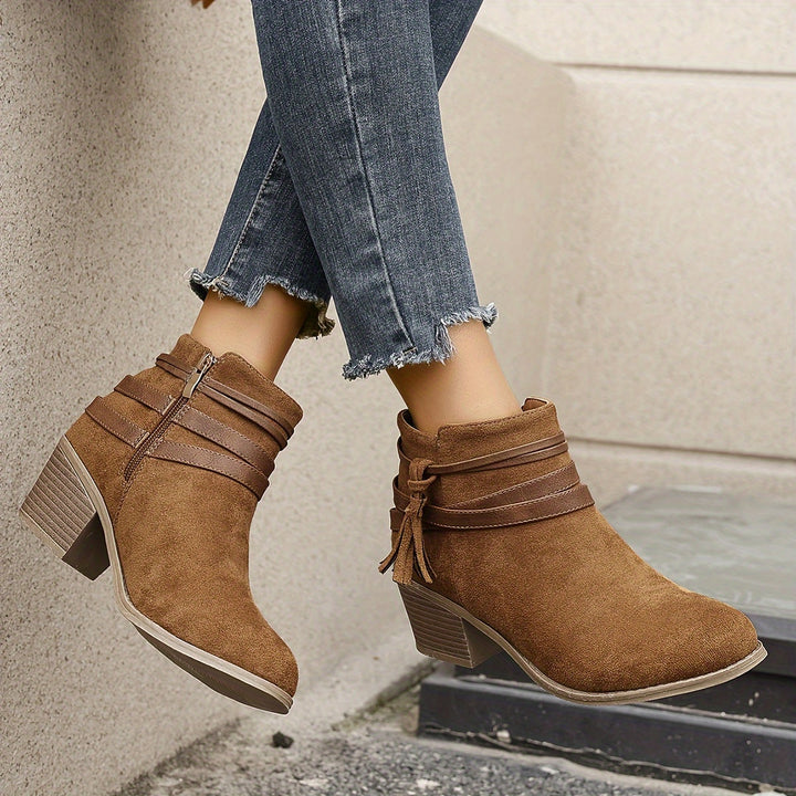 Christelle - Decorative Tassel & Side Zipper Ankle Boots