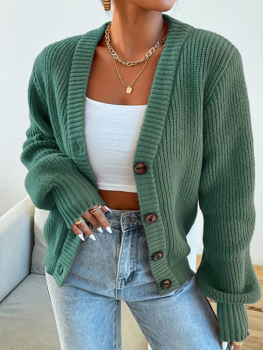 Hillary | Plain Color Front Button Cardigan