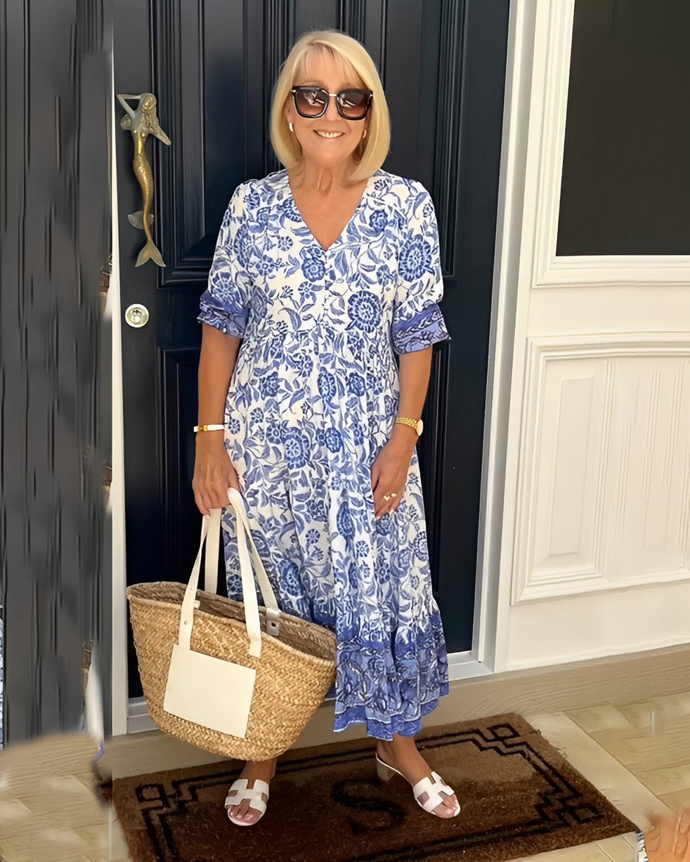 Riley | Elegant V-Neck Floral Maxi Dress
