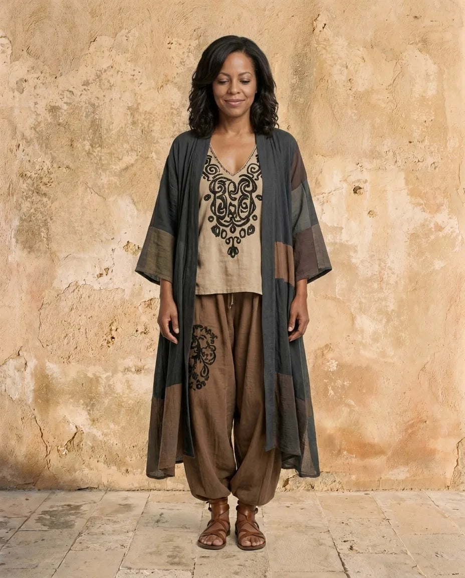 Seraphina | Printed Linen-Blend Three-Piece Set — Camel