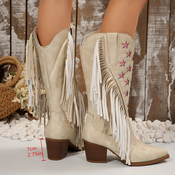 Monique - Pink Star Embroided Cowboy Boots
