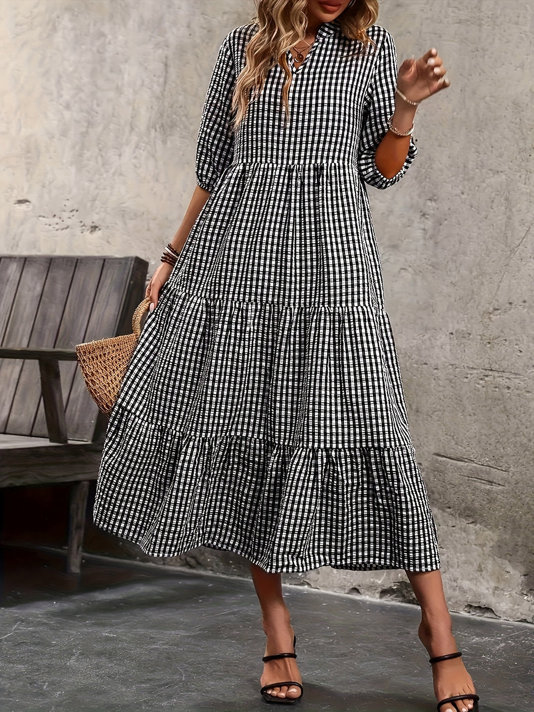 Sienna | Elegant Plaid Midi Dress