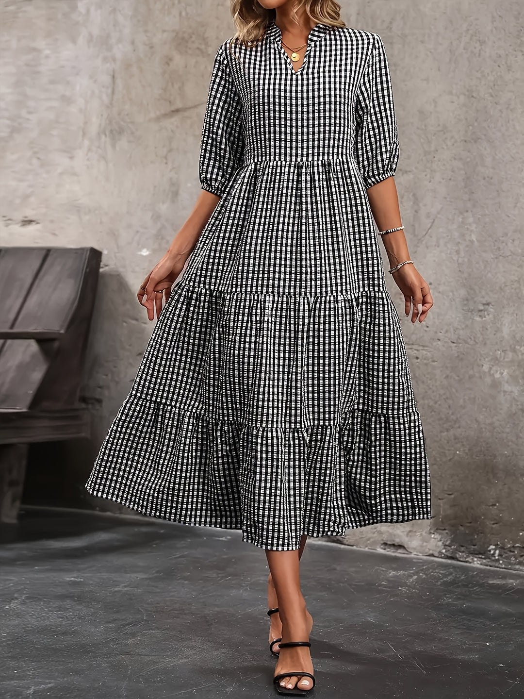 Sienna | Elegant Plaid Midi Dress