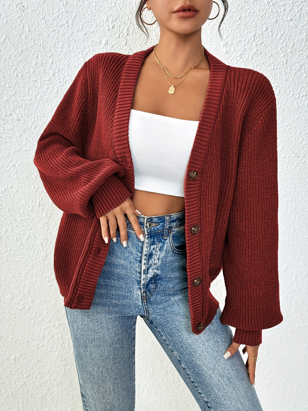 Hillary | Plain Color Front Button Cardigan