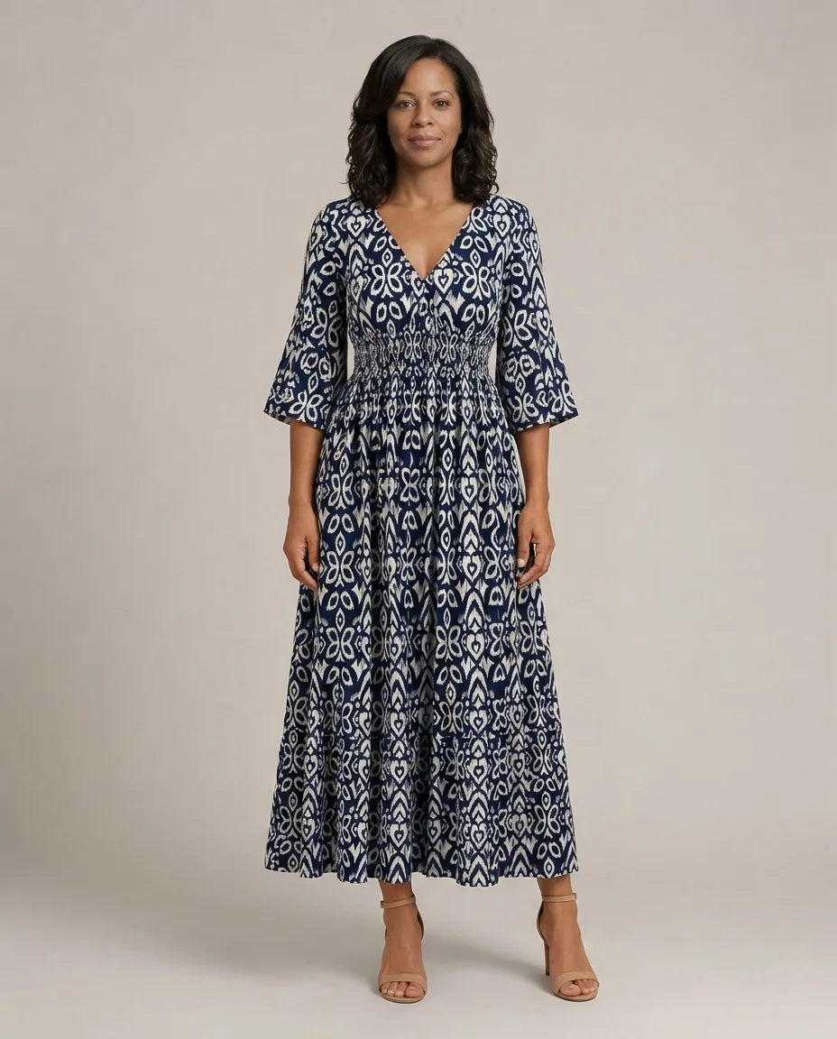 Althea | Bohemian Flow Midi Dress — Dark Blue