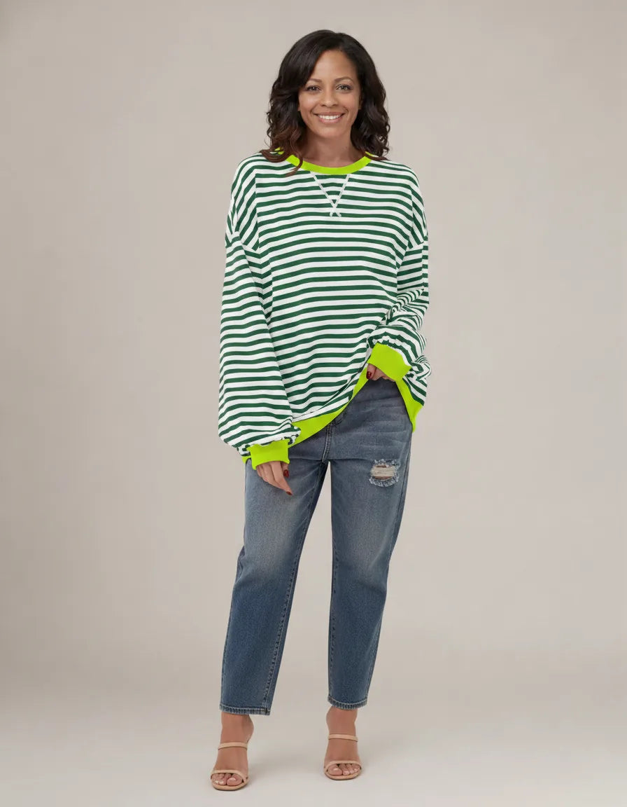 Luna | Striped Sweatshirt — Dark Green