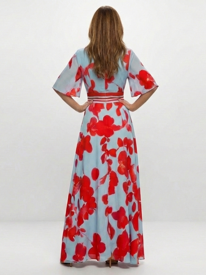 Paige | V Neck Short Sleeve Floral Maxi Dress