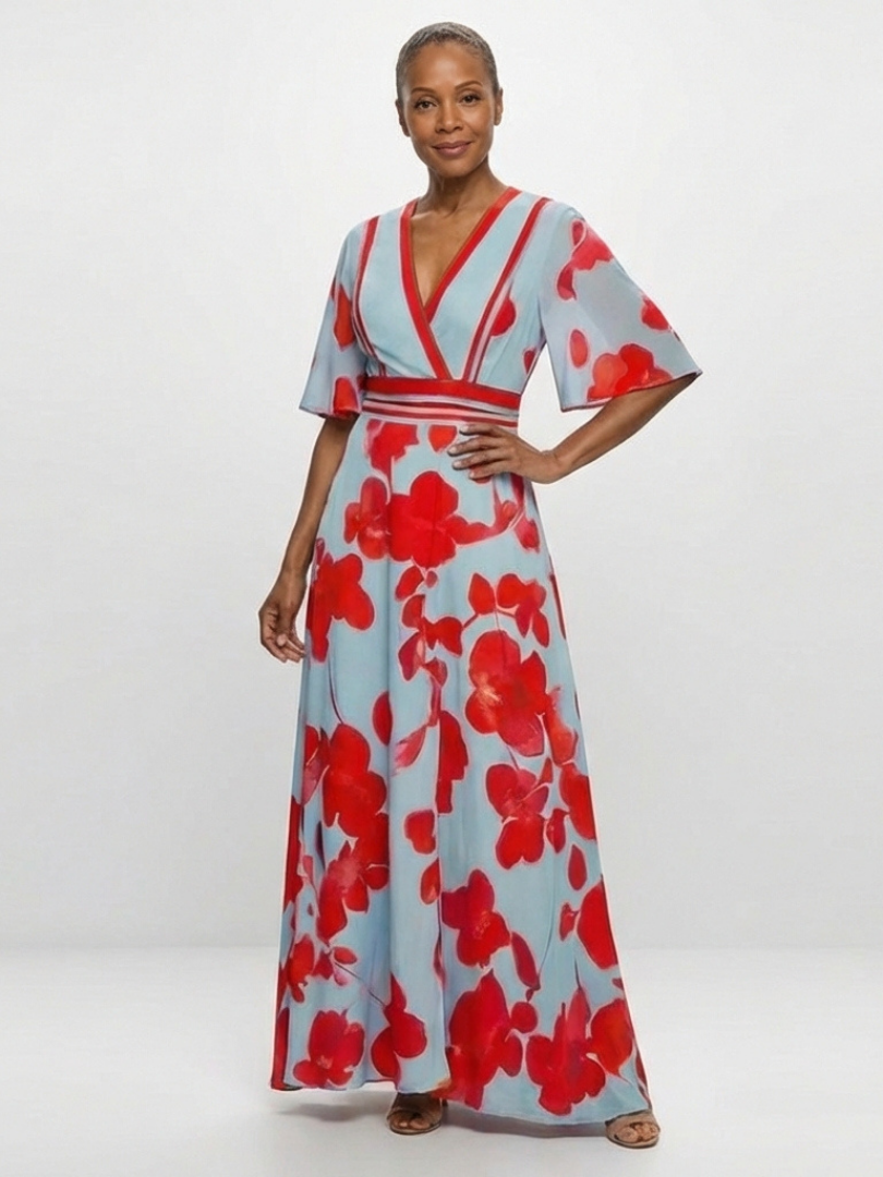 Paige | V Neck Short Sleeve Floral Maxi Dress