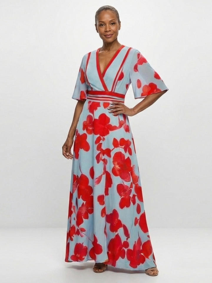 Paige | V Neck Short Sleeve Floral Maxi Dress