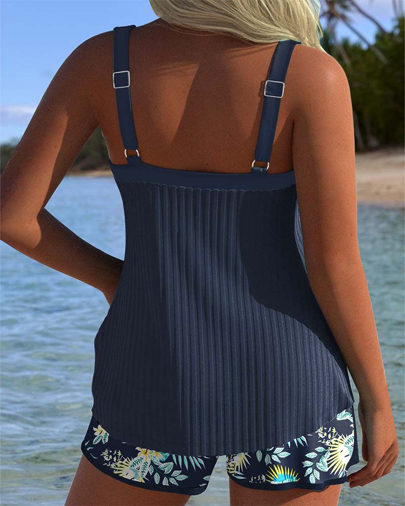 Aika | Striped Tankini with Two-Piece Beach Shorts