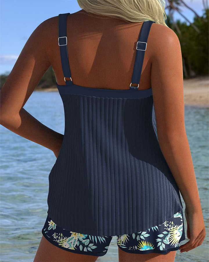 Aika | Striped Tankini with Two-Piece Beach Shorts
