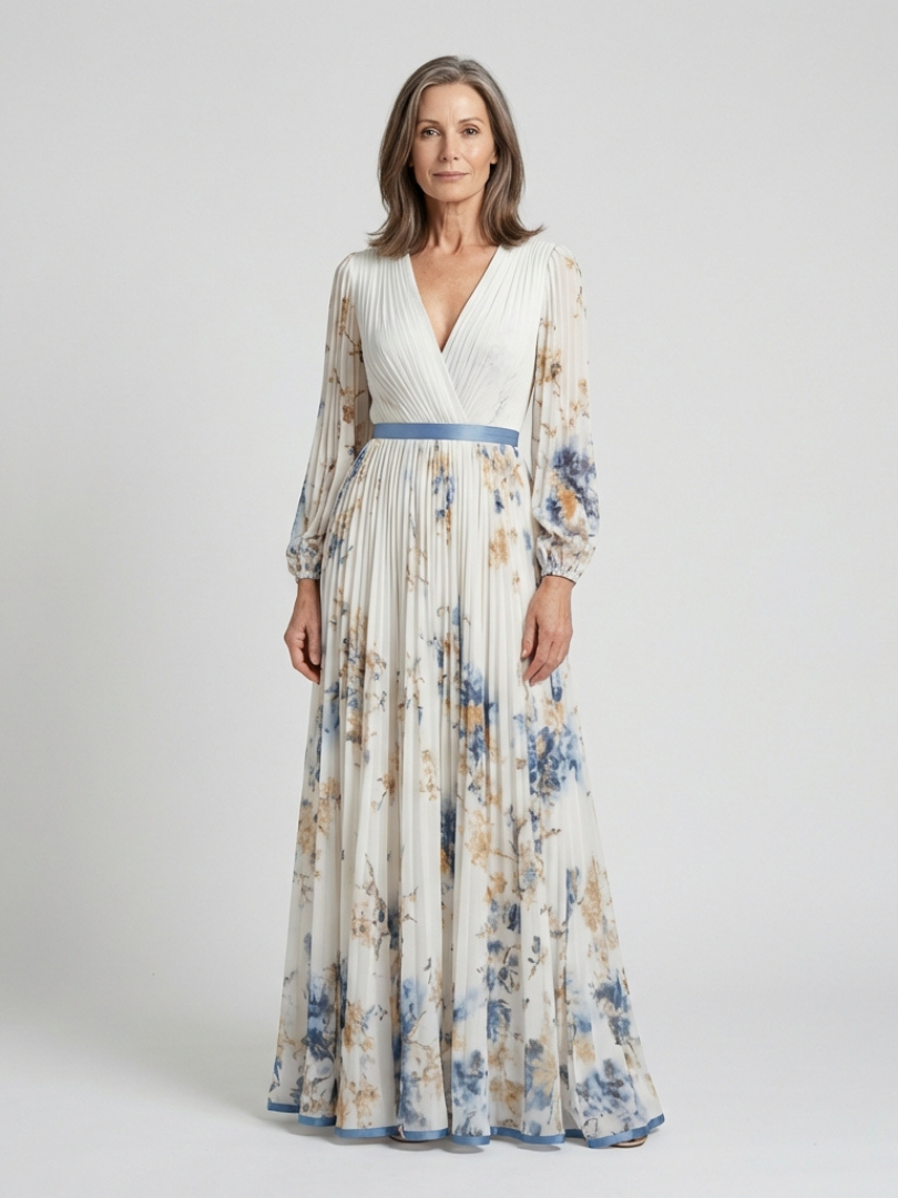 Brielle | Long Sleeve V Neck Floral Maxi Dress