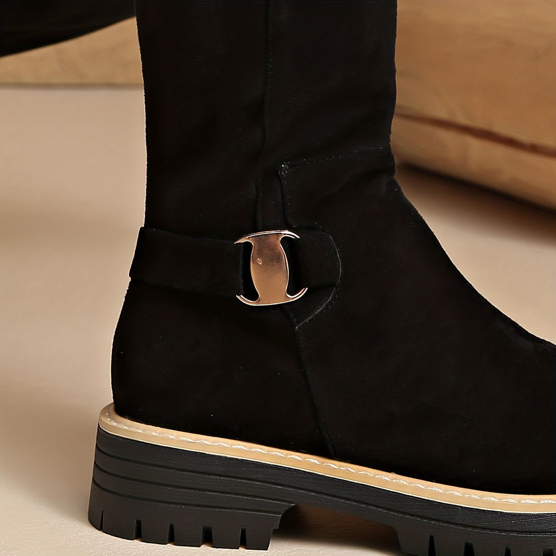 Tammy - Low Block Heel Velvet Boots