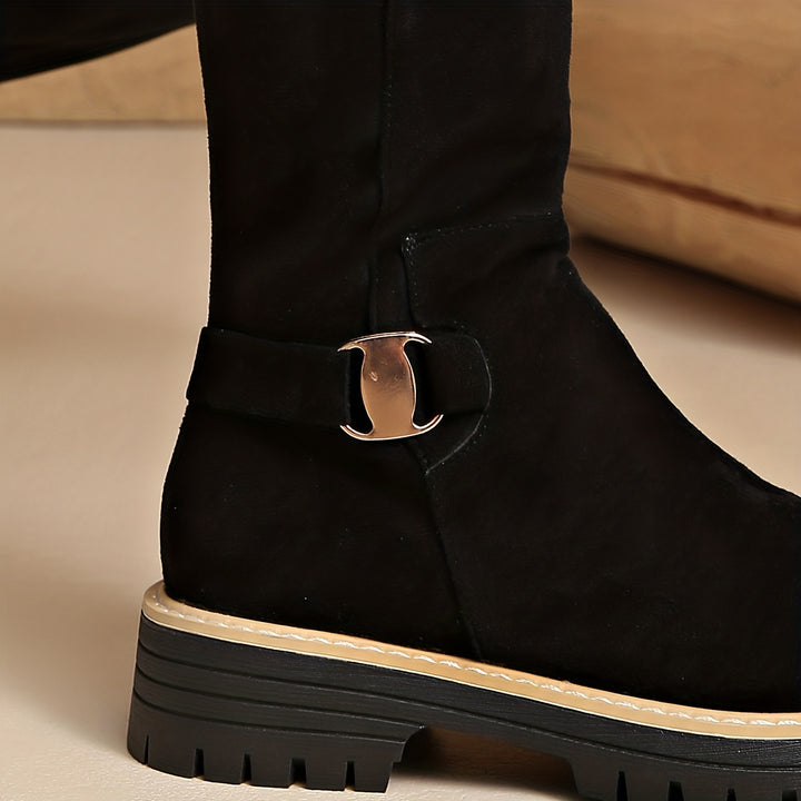 Tammy - Low Block Heel Velvet Boots