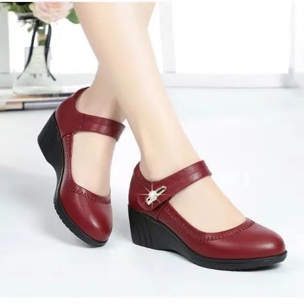 Marie - Ankle Strap Pumps with Wedge Heel