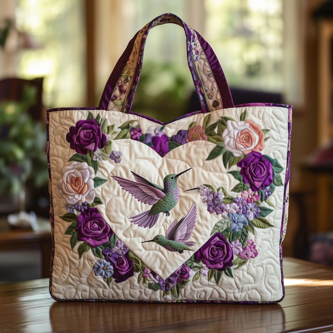 Hummingbird Heart Floral | Quilted Tote Bag
