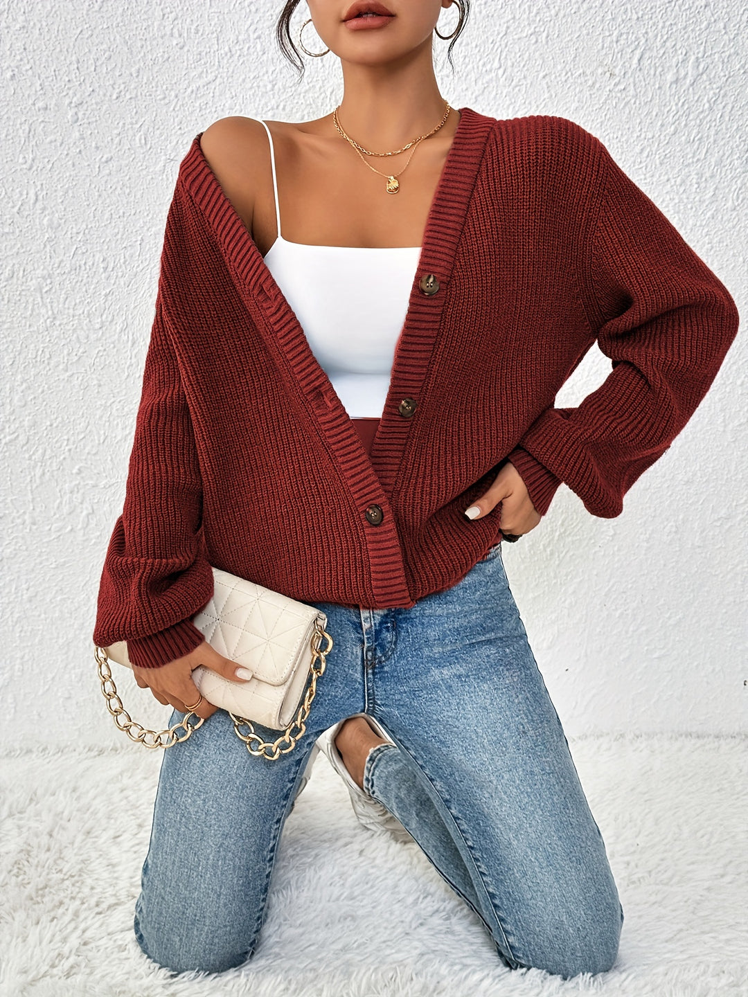 Hillary | Plain Color Front Button Cardigan