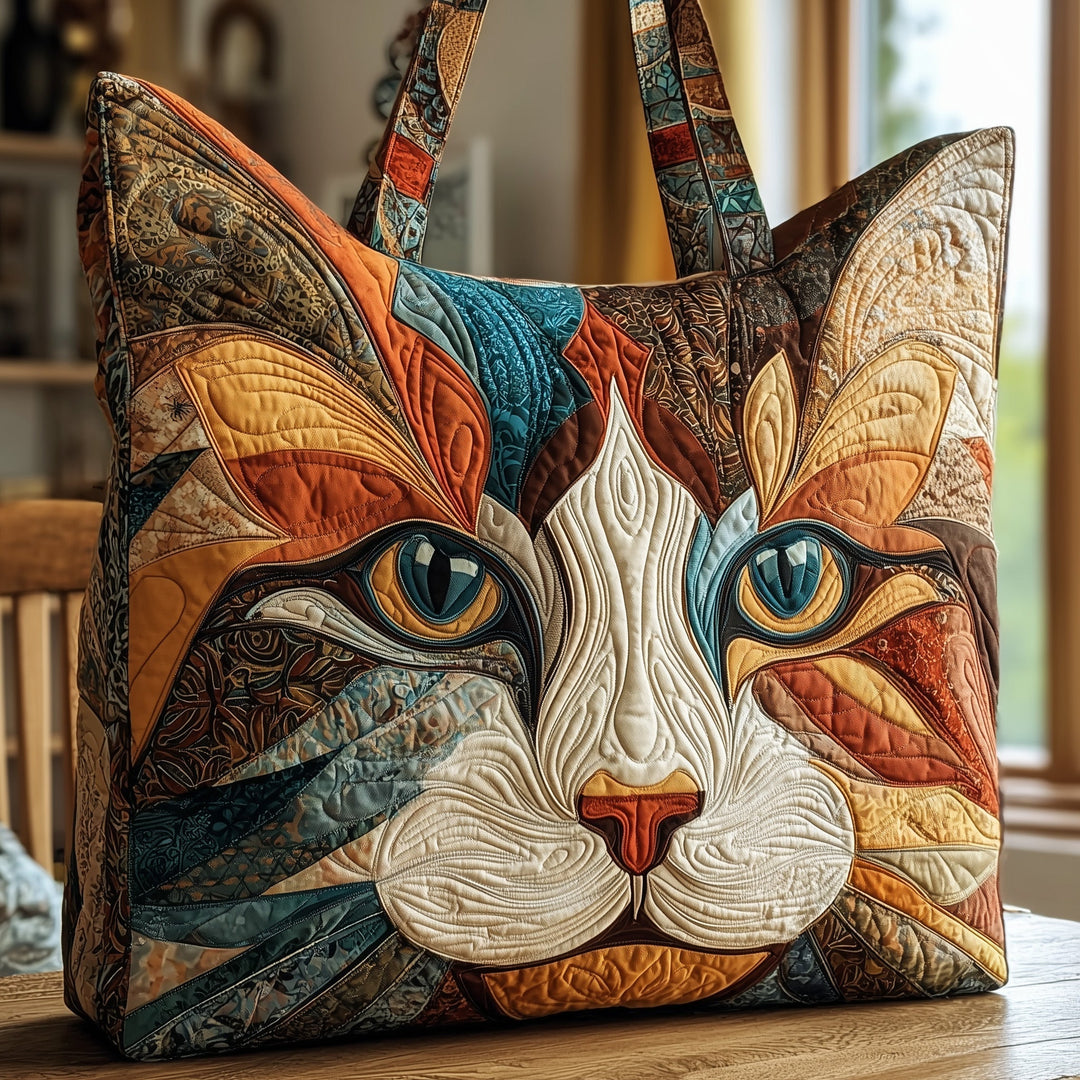 Vibrant Cat Face | Quilted Tote Bag
