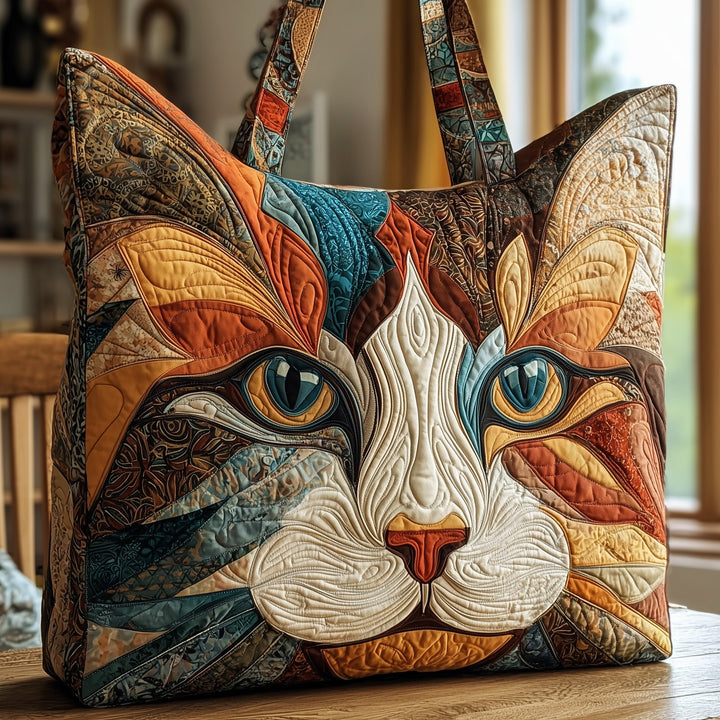 Vibrant Cat Face | Quilted Tote Bag