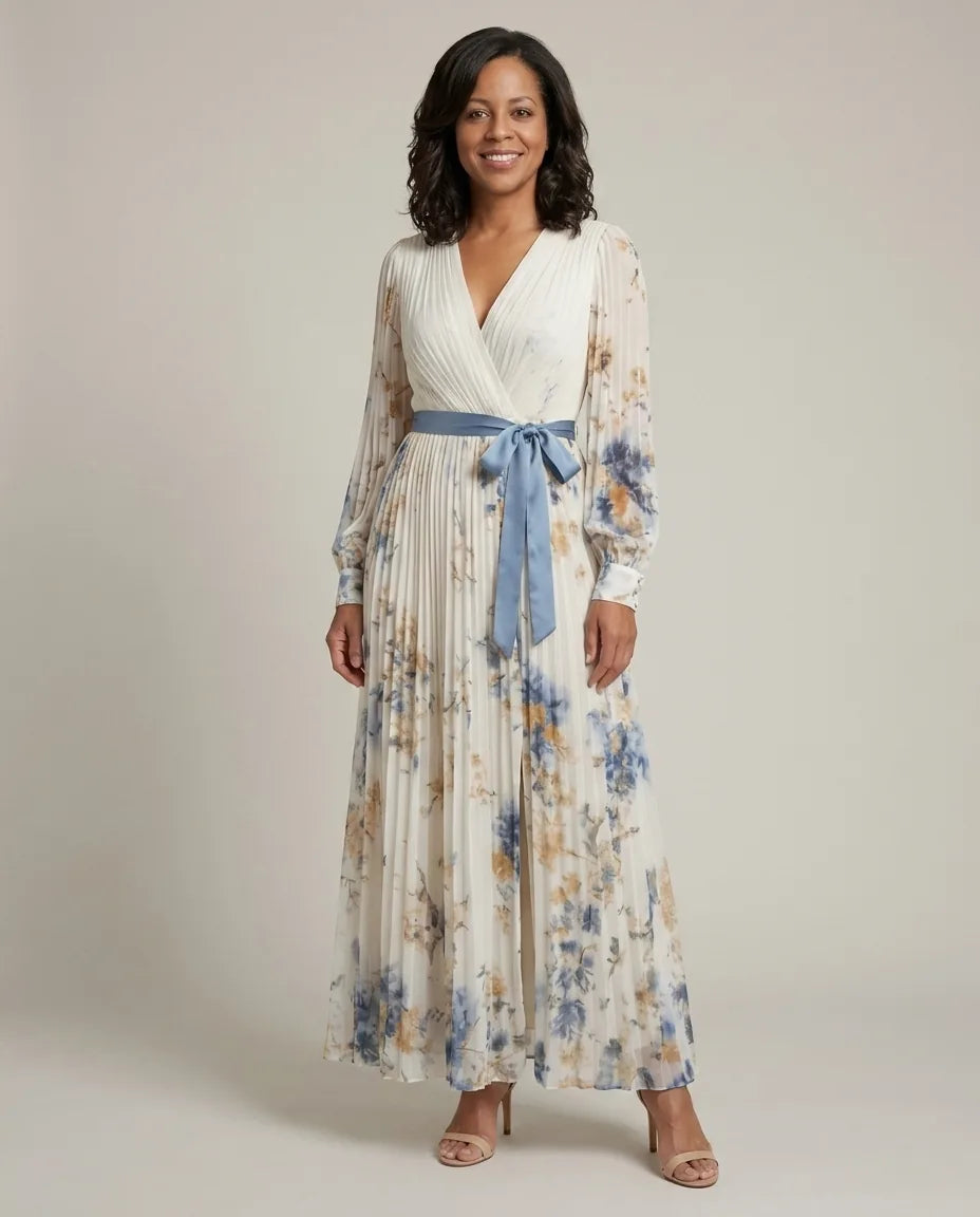 Brielle | Long Sleeve V Neck Floral Maxi Dress — Floral