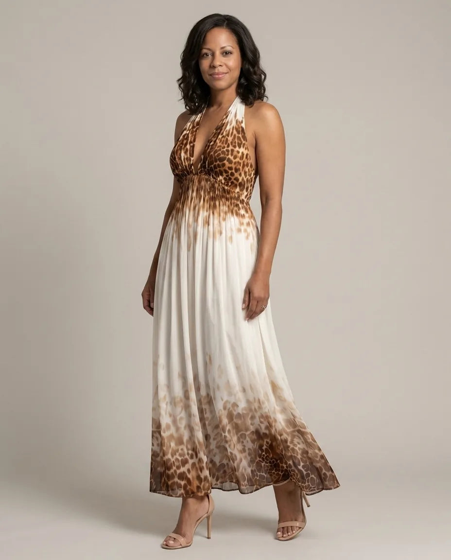 Delaney | Pleated White Midi Dress — Floral