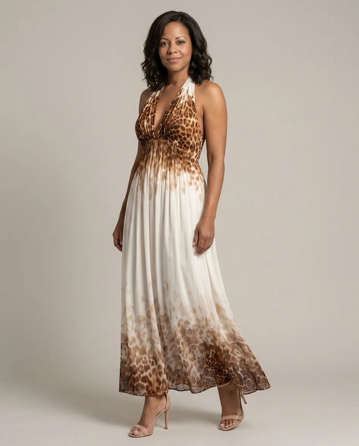 Delaney | Pleated White Midi Dress — Floral