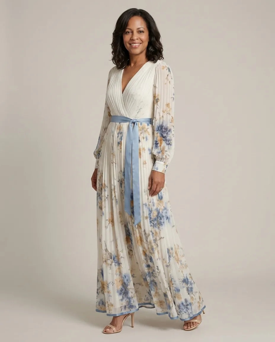 Brielle | Long Sleeve V Neck Floral Maxi Dress — Floral