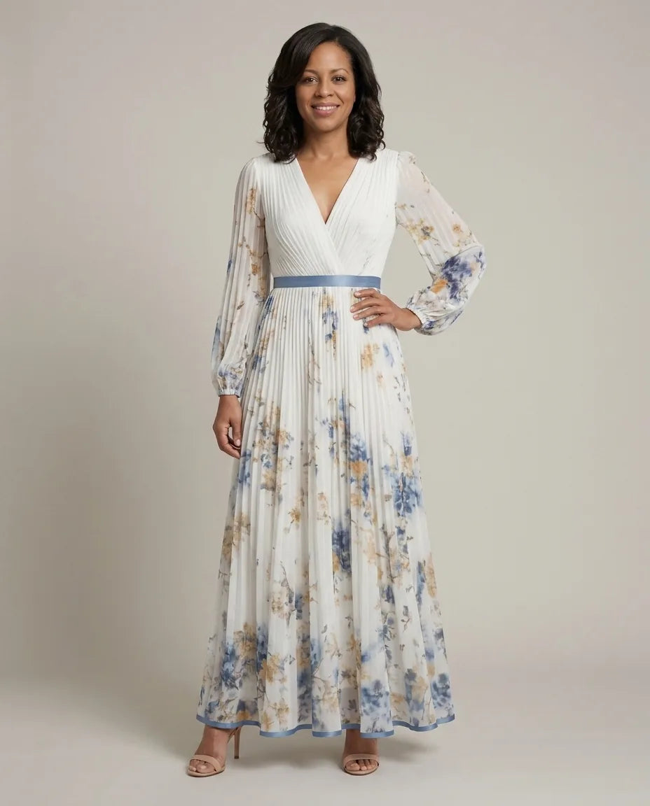 Brielle | Long Sleeve V Neck Floral Maxi Dress — Floral