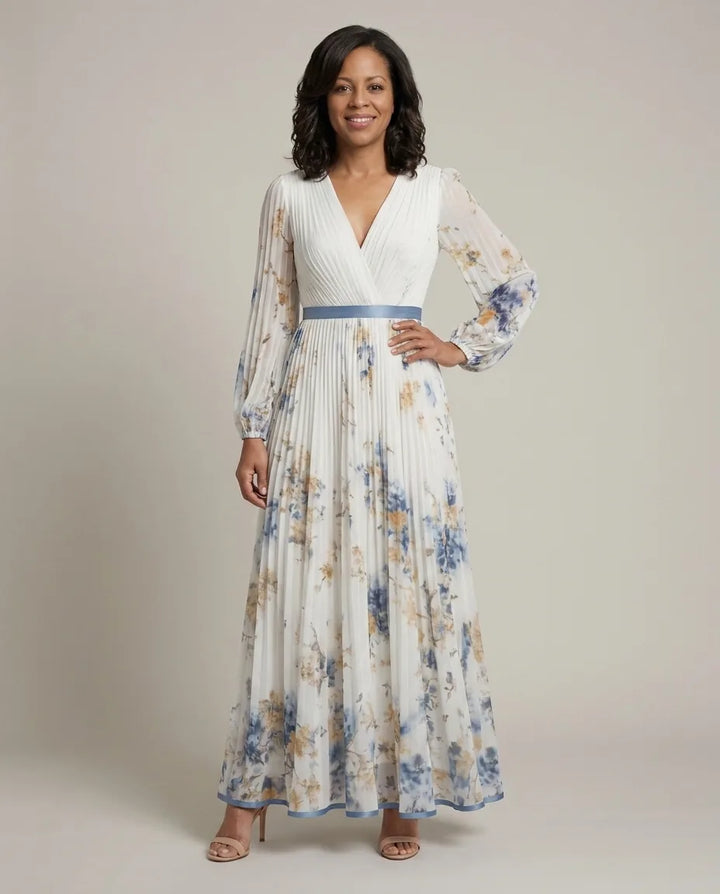 Brielle | Long Sleeve V Neck Floral Maxi Dress — Floral