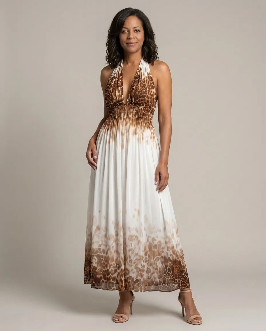 Delaney | Pleated White Midi Dress — Floral