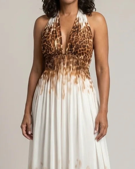 Delaney | Pleated White Midi Dress — Floral