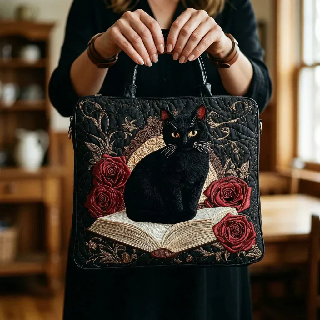 Quilted Artisan Bag | Black Cat on Books