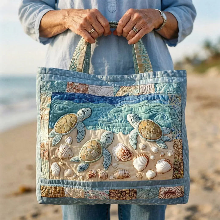 Artisanal Quilted Tote | Marine Turtles