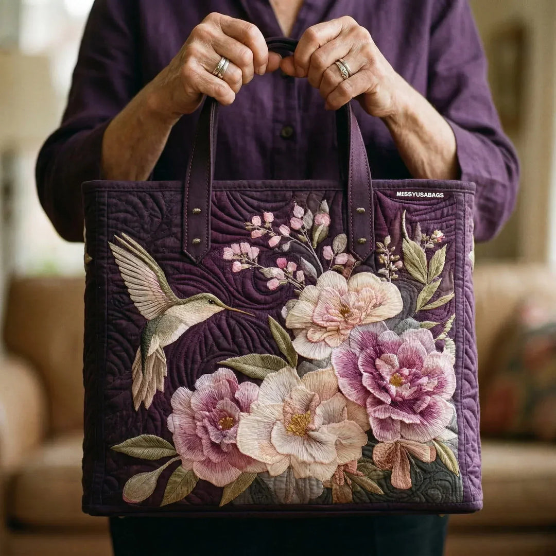 Artisanal Quilted Bag | Hummingbirds and Orchids
