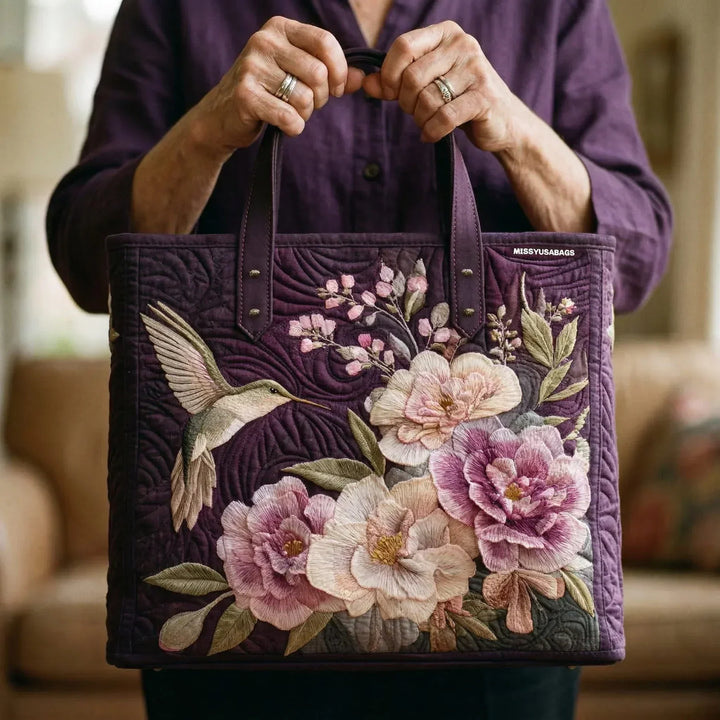 Artisanal Quilted Bag | Hummingbirds and Orchids