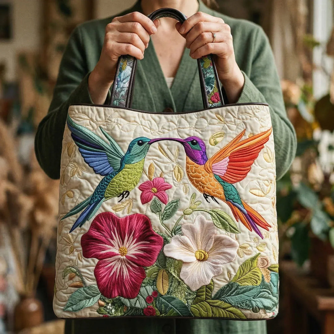 Quilted Bag | Hummingbird and White Flowers