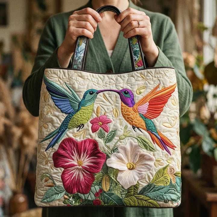 Quilted Bag | Hummingbird and White Flowers