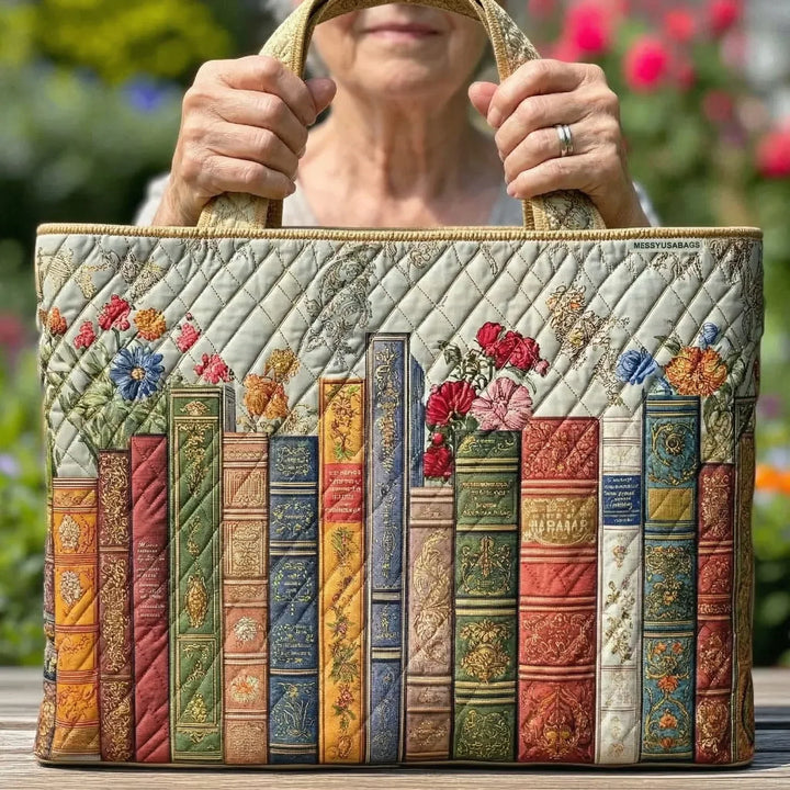 Quilted Tote Bag | Enchanted Library