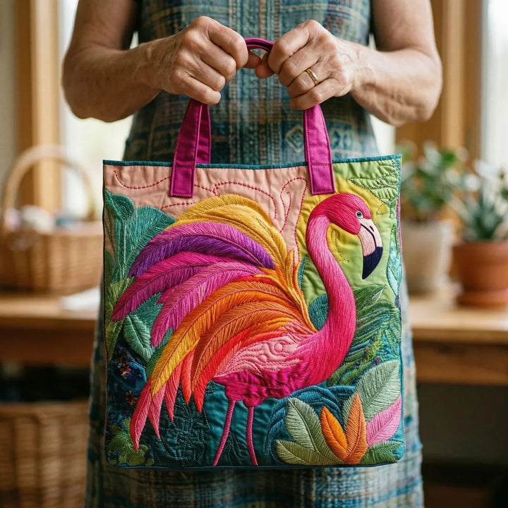 Quilted Tote Bag | Rainbow Flamingo