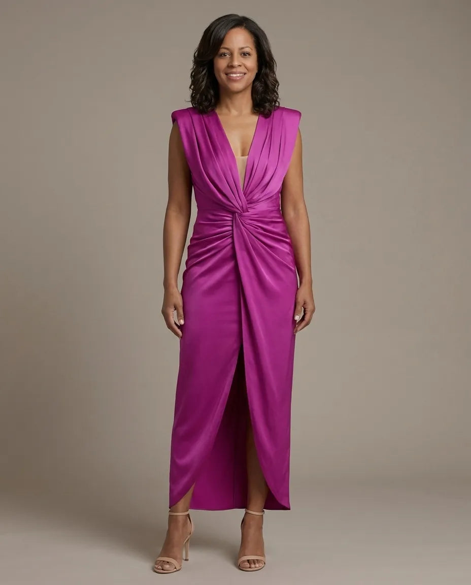Adeline | Elegant Pleated Dress — Fuchsia