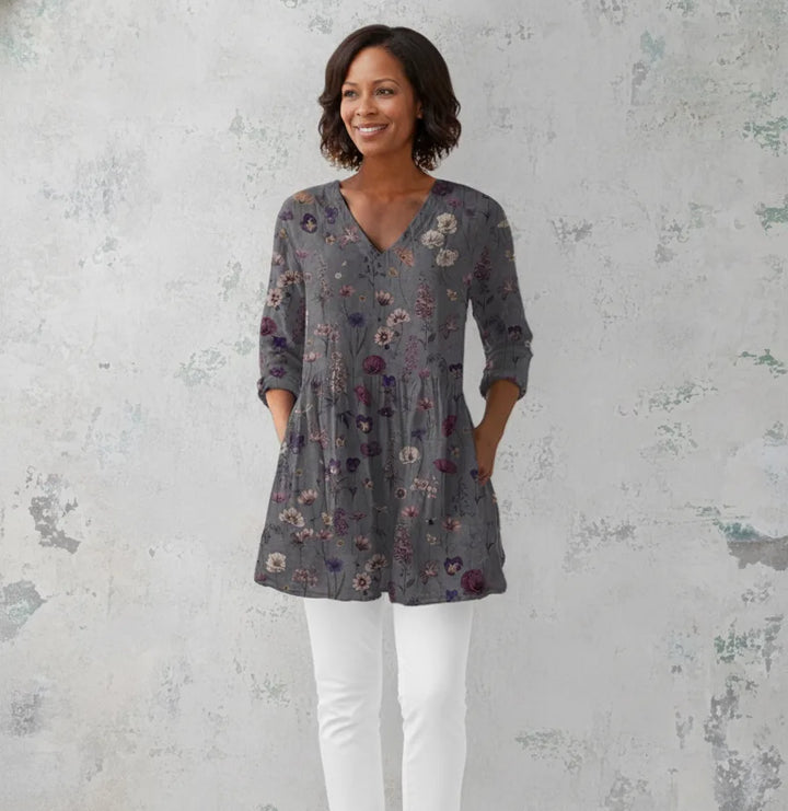 Audrey | Long Sleeve Blouse with V-Neck — Gray