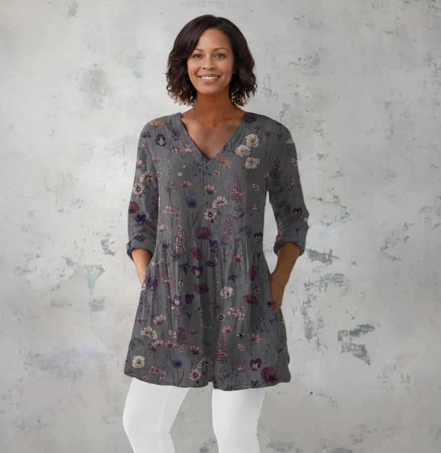 Audrey | Long Sleeve Blouse with V-Neck — Gray