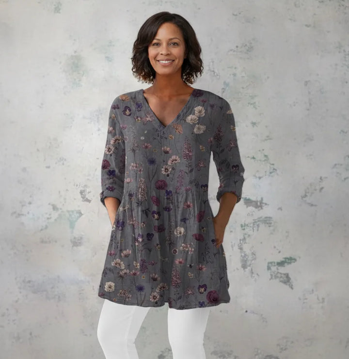 Audrey | Long Sleeve Blouse with V-Neck — Gray
